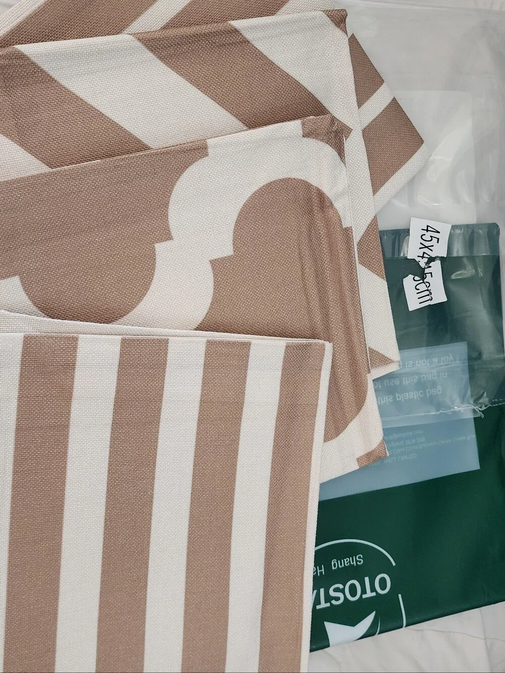 Taupe and Off White Striped, Chevron, & Geometric Pillow Covers Set Of 4